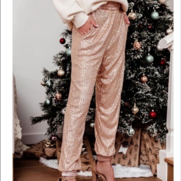 NWT ANTHROPOLOGIE Pink Metallic Jogger Pants, Size XS - Picture 1 of 6
